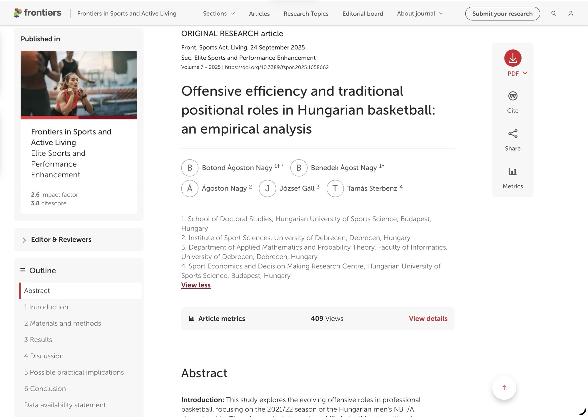 New Publication: Offensive Efficiency and Traditional Positional Roles in Hungarian Basketball